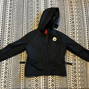 Women’s Steelers jacket with small blemish on back of sleeve.